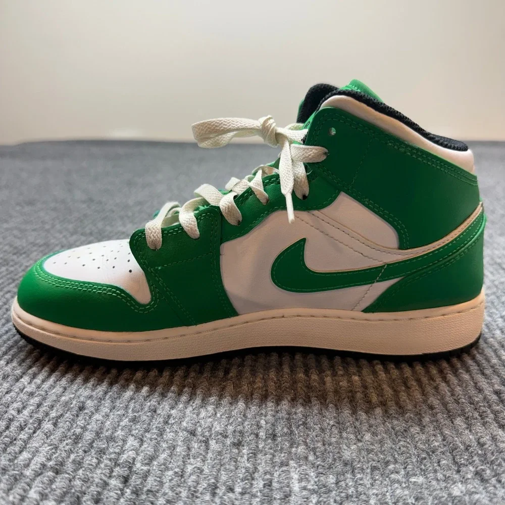 Nike Air Jordan 1 Mid Lucky Green White Sneakers Youth 6.5Y Retro Basketball